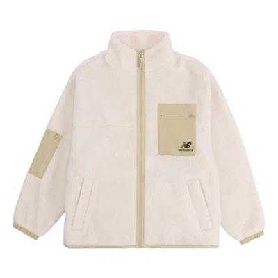 New Balance (wmns)  Splicing Retro Stand Collar Knit Lamb's Wool Short Beige Jacket In White