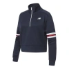 New Balance (wmns)  Stripe Zipper Sports Pullover Hoodie Navy Blue In Burgundy