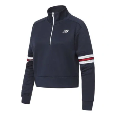 New Balance (wmns)  Stripe Zipper Sports Pullover Hoodie Navy Blue In Burgundy