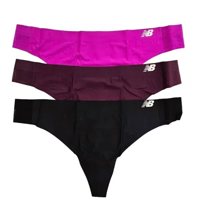 New Balance Women's 3-pack Hybrid Underwear Thong In Black/dark Mulberry/poison Berry In Multi
