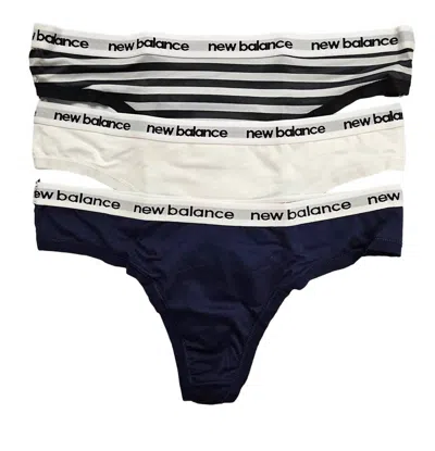 New Balance Women's 3-pack Performance Underwear Eversoft Thong In Black Stripe/white/pigment In Multi