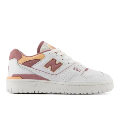 New Balance 550 Panelled Leather Sneakers In White/pink/orange