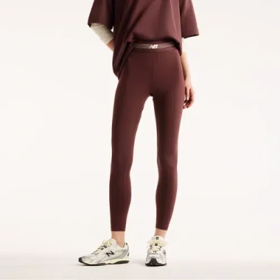 New Balance Women's Ac Legging 25" In Brown Poly Knit, Size Large In Burgundy
