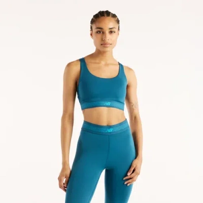 New Balance Women's Ac Train Bra In Blue Poly Knit, Size Large