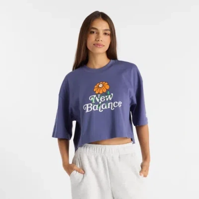 New Balance Women's Athletics Flower Cropped T-shirt In Blue