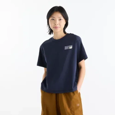 New Balance Women's Athletics Premium Logo Hip Length Relaxed T-shirt In Blue