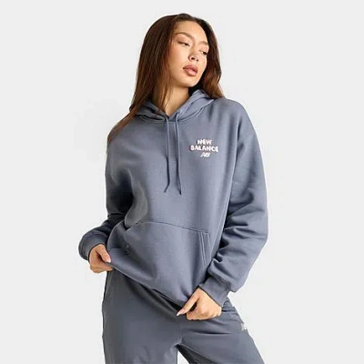 New Balance Women's Bubble Heart Graphic Pullover Hoodie In Dark Arctic