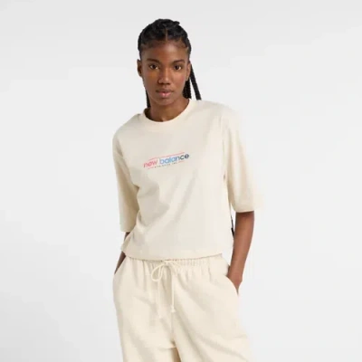 New Balance Women's Center Multi Color Cropped T-shirt In Beige