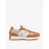 NEW BALANCE NEW BALANCE WOMEN'S CLASSIC ORANGE GREY 327 LOGO-EMBROIDERED SUEDE AND WOVEN LOW-TOP TRAINERS