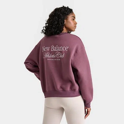 New Balance Women's Linear Club Crewneck Sweatshirt In Faded Plum