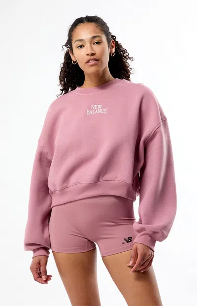 New Balance Womens  Linear Heritage Fleece Crew In Rosewood/rosewood