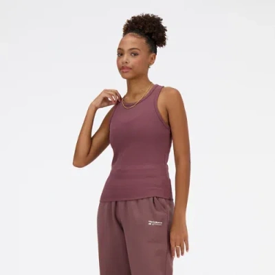 New Balance Women's Linear Heritage Rib Knit Racer Tank Top In Brown