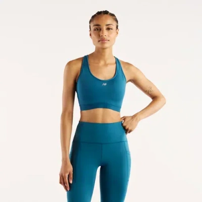 New Balance Women's Nb Essential Run Bra In Blue Poly Knit, Size Small In Multi