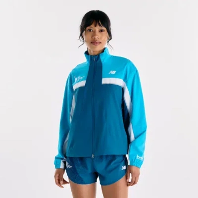 New Balance Women's Nyc Marathon Jacket In Blue Nylon Woven, Size Medium