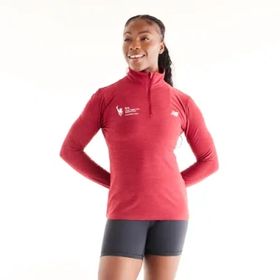New Balance Women's Nyc Marathon Sport Essentials Space Dye Finisher 1/4 Zip Shirt In Red