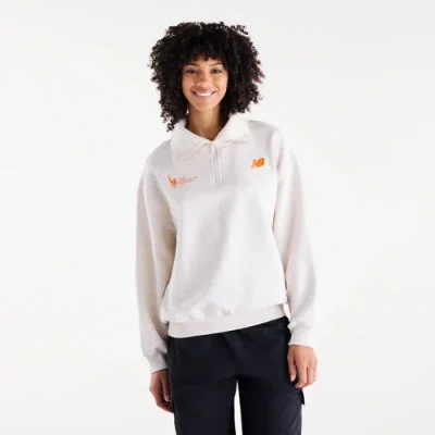 New Balance Women's Nyc Marathon Trackside Fleece Half Zip Shirt In White