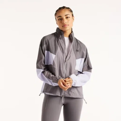 New Balance Women's Reflective Rc Jacket In Grey/purple Polywoven, Size Large In Animal Print