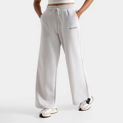 New Balance Women's Script Wide Leg Fleece Pants In Grey Matter