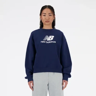 New Balance Women's Sport Essentials Fleece Logo Crew Shirt In Blue