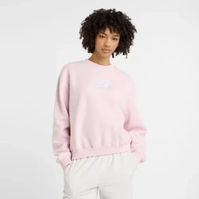New Balance Women's Sport Essentials Fleece Logo Crew Shirt In Pink
