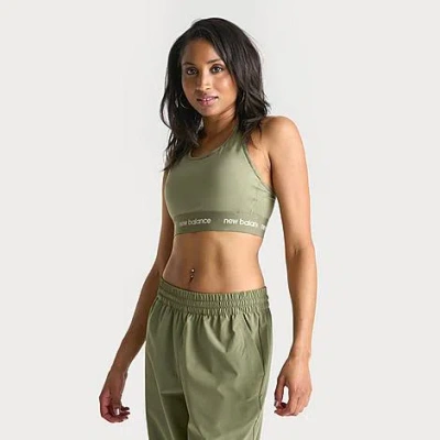New Balance Women's Tape Logo -support Sports Bra In Olive Green