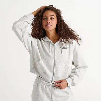 New Balance Women's Tone Crop Full-zip Hoodie In Ash Heather/black