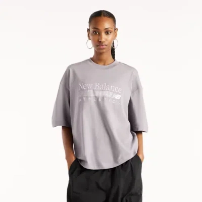 New Balance Women's Trackside Oversized T-shirt In Grey Cotton Jersey, Size X-large In Gray