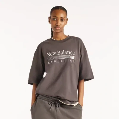 New Balance Women's Trackside Oversized T-shirt In Grey Cotton Jersey, Size X-small In Gray