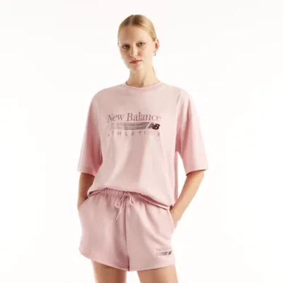 New Balance Women's Trackside Oversized T-shirt In Pink Cotton Jersey, Size X-small
