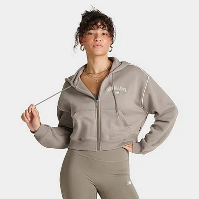 New Balance Women's Varsity Crop Full-zip Hoodie In Gray