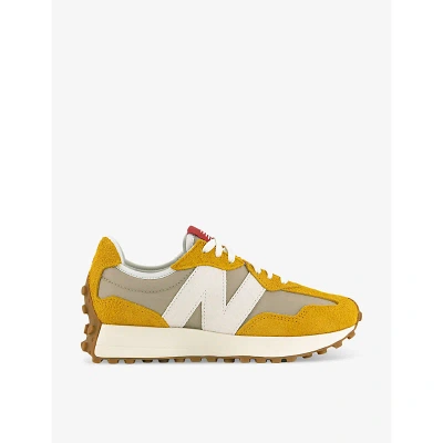 New Balance Womens Varsity Gold Grey 327 Logo-embroidered Suede And Woven Low-top Trainers