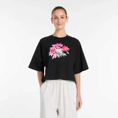 New Balance Women's Watercolor Pink Boxy T-shirt In Black