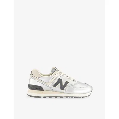 New Balance Womens Metallic Silver 574 Metallic-leather Trainers Eur 39 / 6 Uk