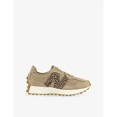 New Balance Womens Moonbeam Leopard 327 Leather Low-top Trainers In Brown