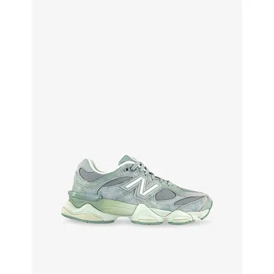 New Balance Womens Mosaic Green Sea Salt 9060 Suede And Mesh Trainers In Gray