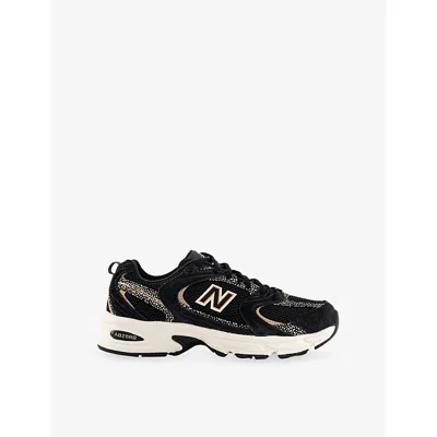NEW BALANCE WOMENS BLACK WHITE LEOPARD MR530 SUEDE AND MESH TRAINERS