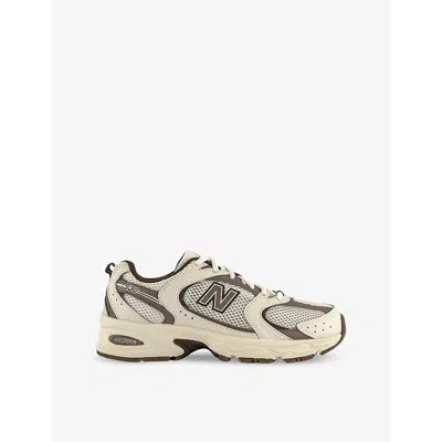 NEW BALANCE WOMENS OFFWHITE BEIGE MR530 LOGO-EMBOSSED LEATHER AND MESH LOW-TOP TRAINERS