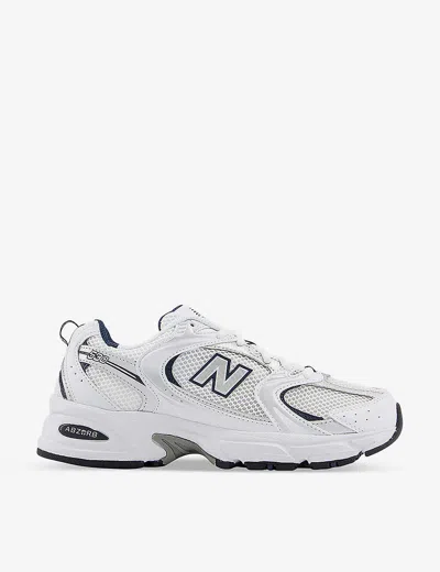 NEW BALANCE WOMENS WHITE BLUE MR530 LOGO-EMBOSSED LEATHER AND MESH LOW-TOP TRAINERS EUR 41.5 / 8.5 UK,67618010