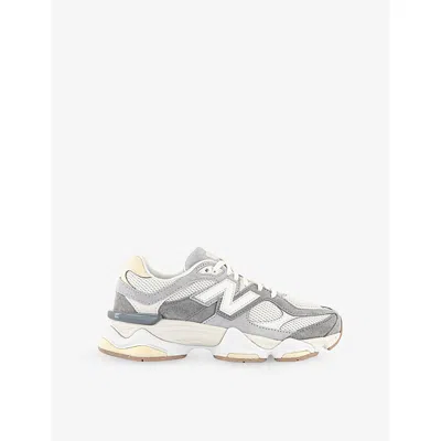 NEW BALANCE WOMENS SLATE GREY YELLOW 9060 SUEDE AND MESH TRAINERS