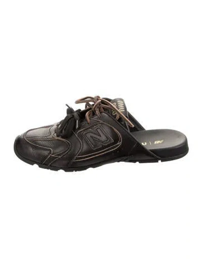 Pre-owned New Balance X Miu Miu 530 Sl Calfskin Mules In Black