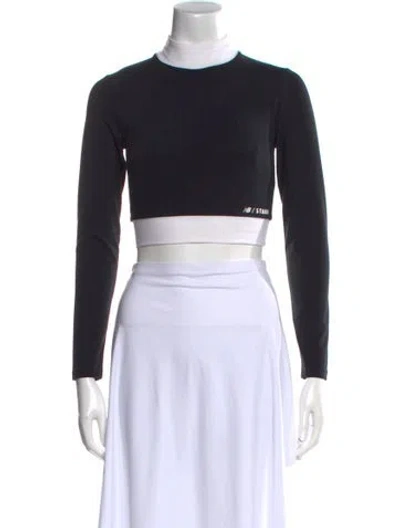 Pre-owned New Balance X Staud Mock Neck Long Sleeve Crop Top In Black