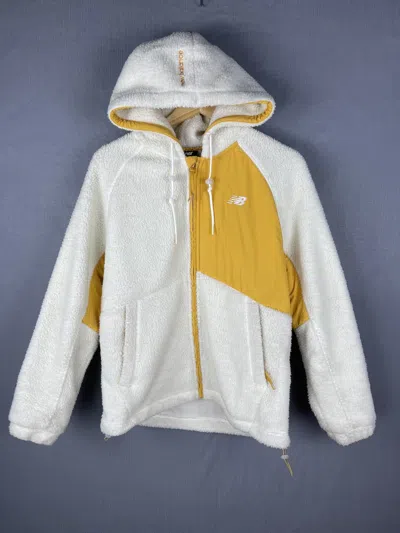 Pre-owned New Balance X Vintage New Balance Heritage Color Block Sherpa Zipper Hoodie In White Yellow