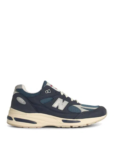 New Balance 991 Navy Suede Blend Sneakers In Black