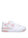 New Balance '550' White And Light Pink Low Top Sneakers With Logo In Leather Woman In White