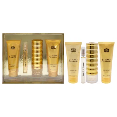 New Brand Gold By  For Women - 4 Pc Gift Set 3.3oz Edp Spray, 0.5oz Edp Spray, 4.3oz Shower Gel, 4.3o In White