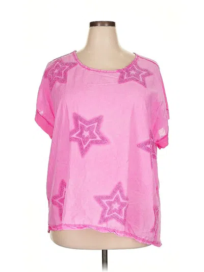 Pre-owned New Collection Short Sleeve Top Pink Stars Pattern Scoop Neck Tops