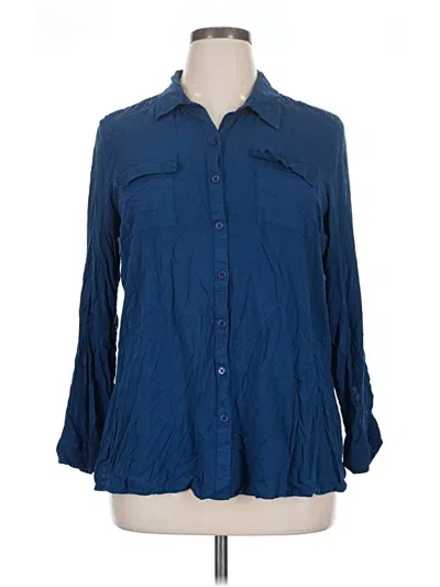 Pre-owned New Directions 3/4 Sleeve Button Down Shirt In Blue