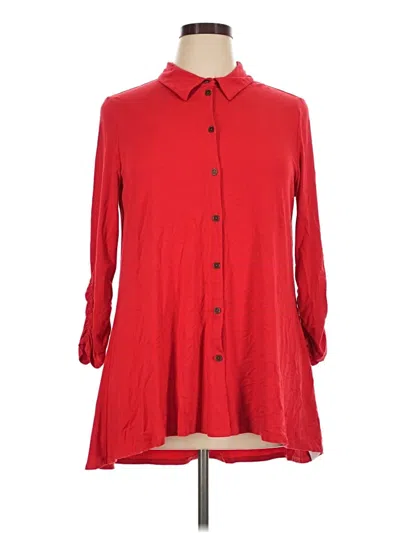 Pre-owned New Directions 3/4 Sleeve Button Down Shirt In Red