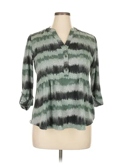 Pre-owned New Directions 3/4 Sleeve Top Green Collared Neckline Tops