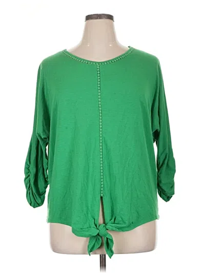 Pre-owned New Directions 3/4 Sleeve Top Green Keyhole Neckline Tops